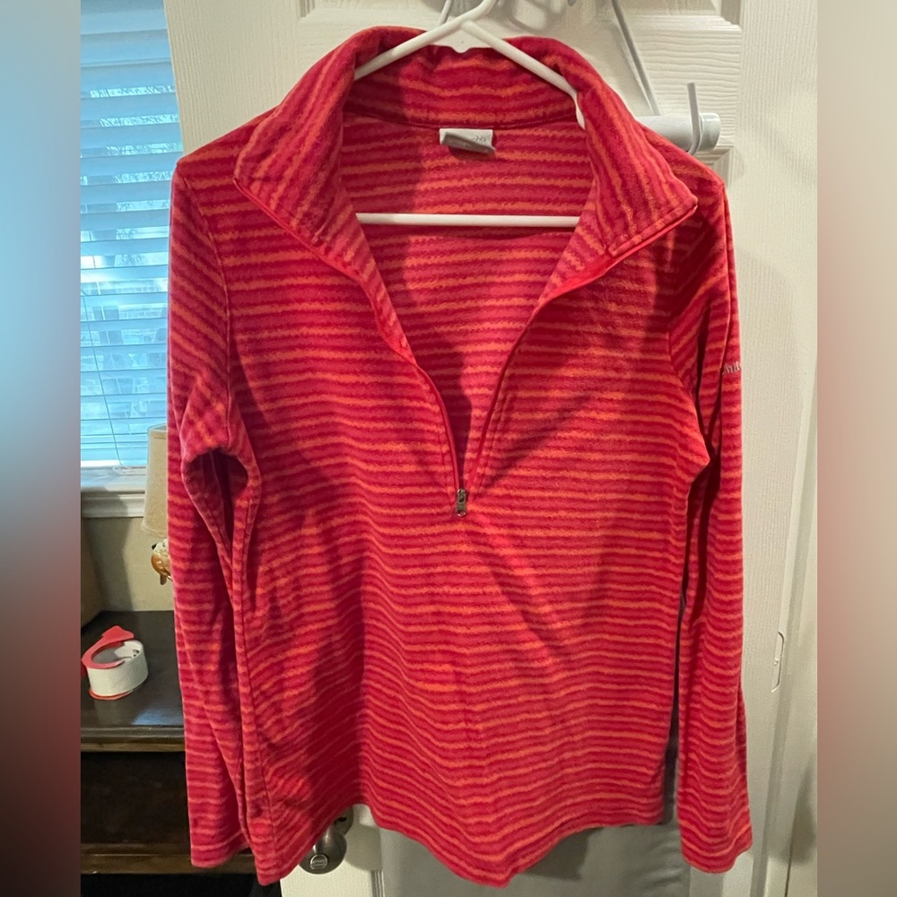Columbia Womens Pink/orange Lightweight Fleece Long Sleeve Zip Jacket Medium